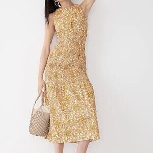 J. Crew Collection Smocked Cross-back Dress in‎ Medallion Floral